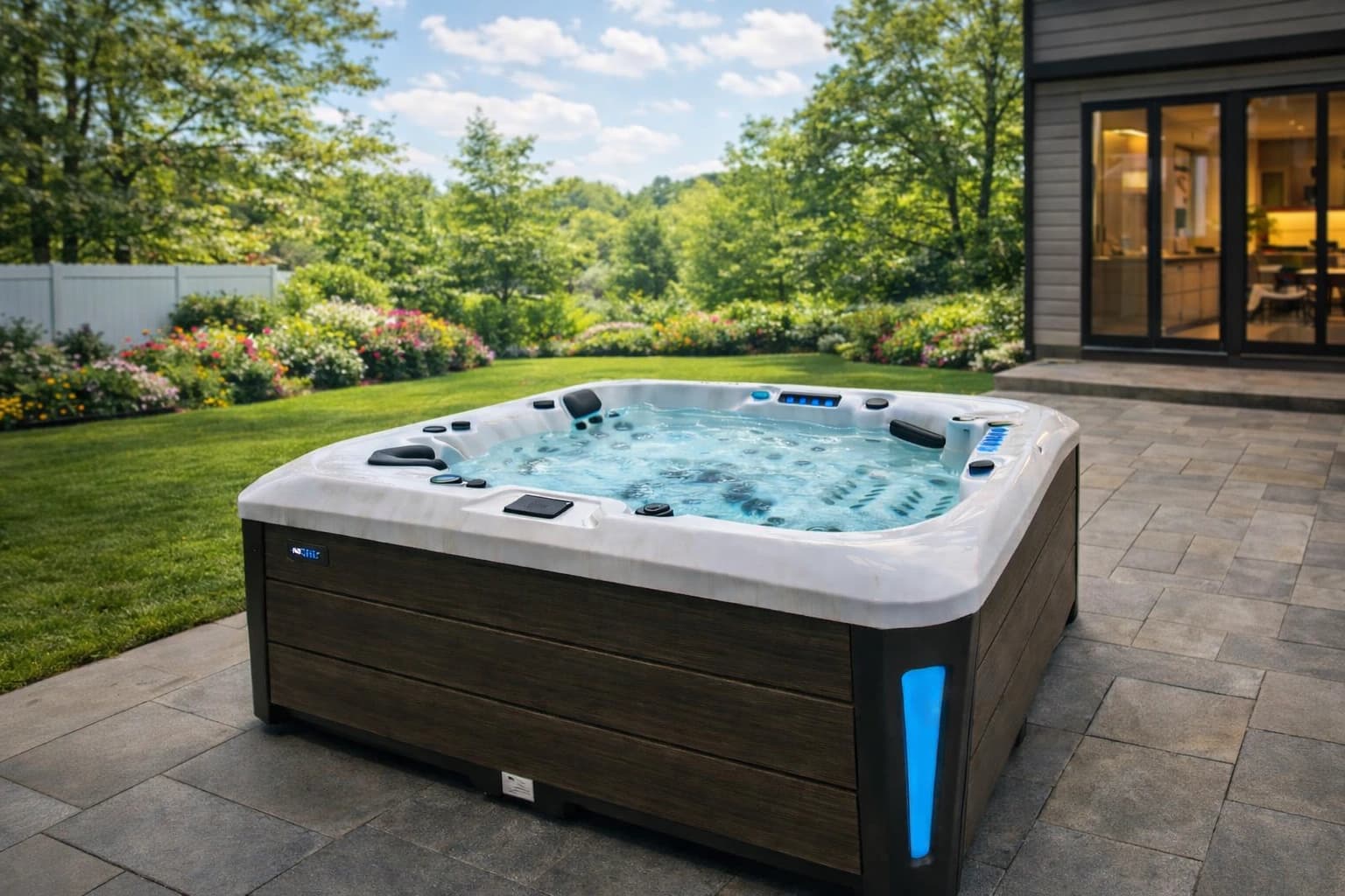 Hot tub in Hamilton Ontario backyard in fall season