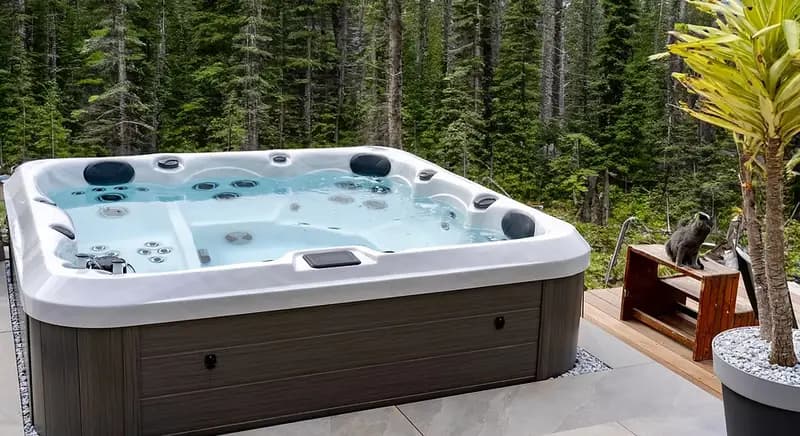 Hot tub surrounded by forest