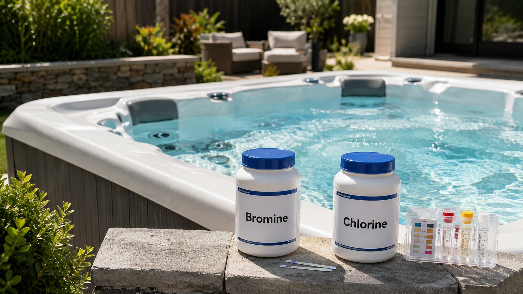 Hot tub water care reference image for an Ontario backyard sanitizer comparison